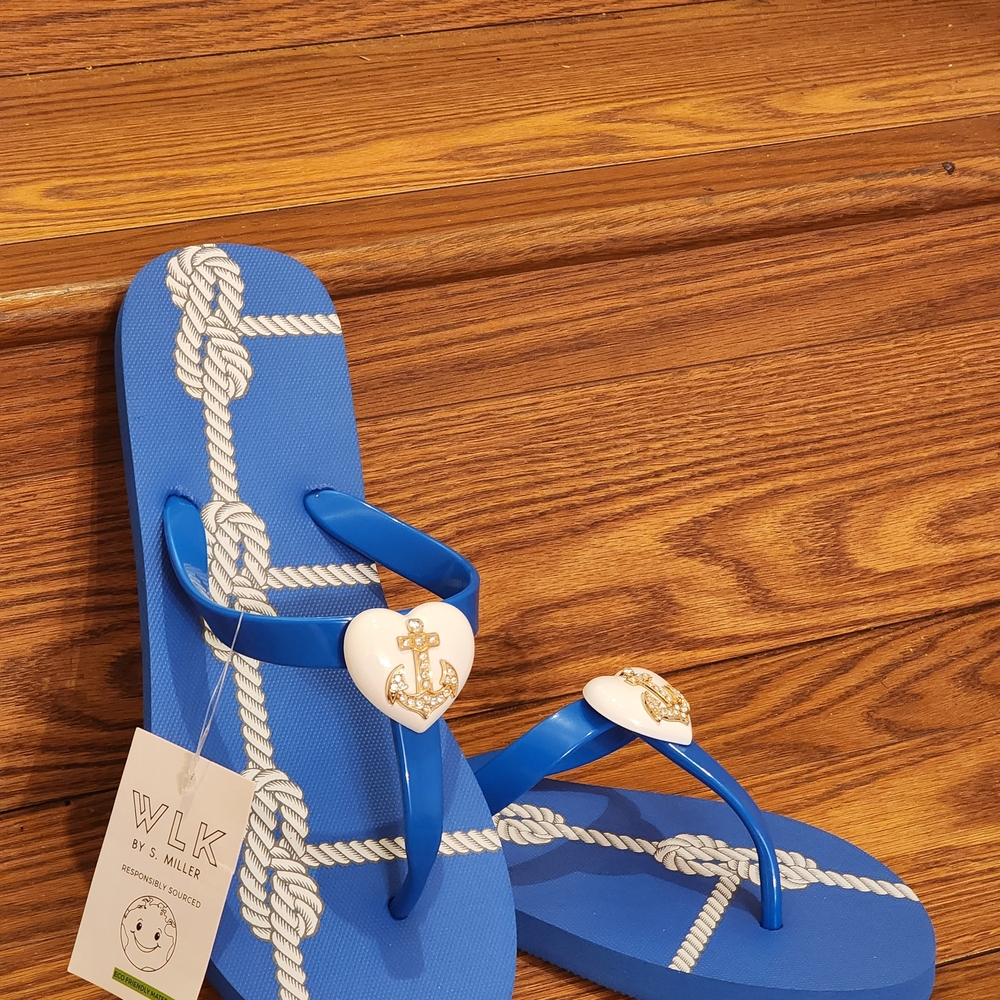 WLK By S.Miller Royal Blue Rhinestone Anchor Women's Flip Flop Sandals Size 10 - Picture 5 of 12